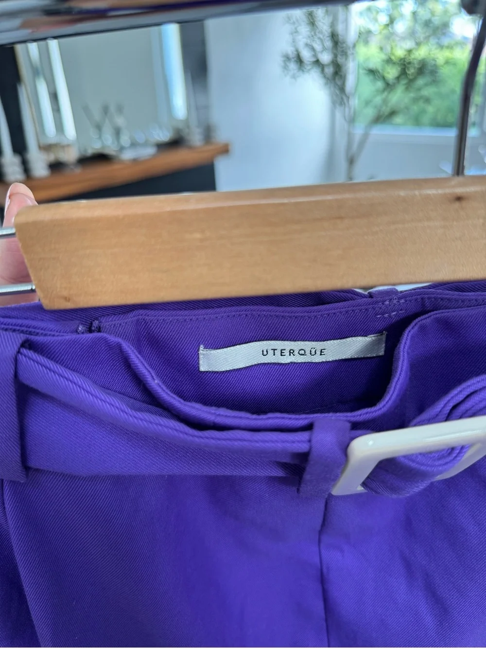 Uterqüe Violet Pencil Skirt with Fringe Hem and Belt